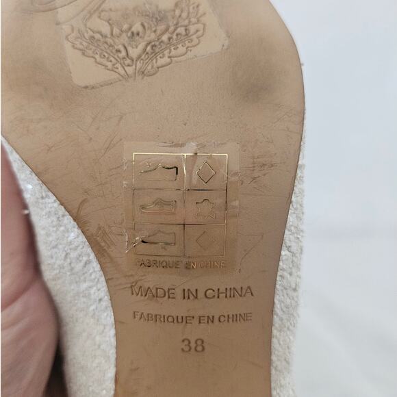 Free People White Glitter Florence Kitten Heel sz 38 Retro Minimalist Wedding - Picture 2 of 8